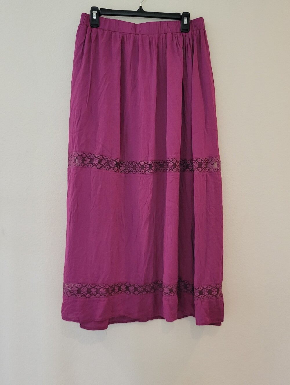 Allegra K Magenta Lined Maxi Skirt Rayon With Lace Accents Ladies Large